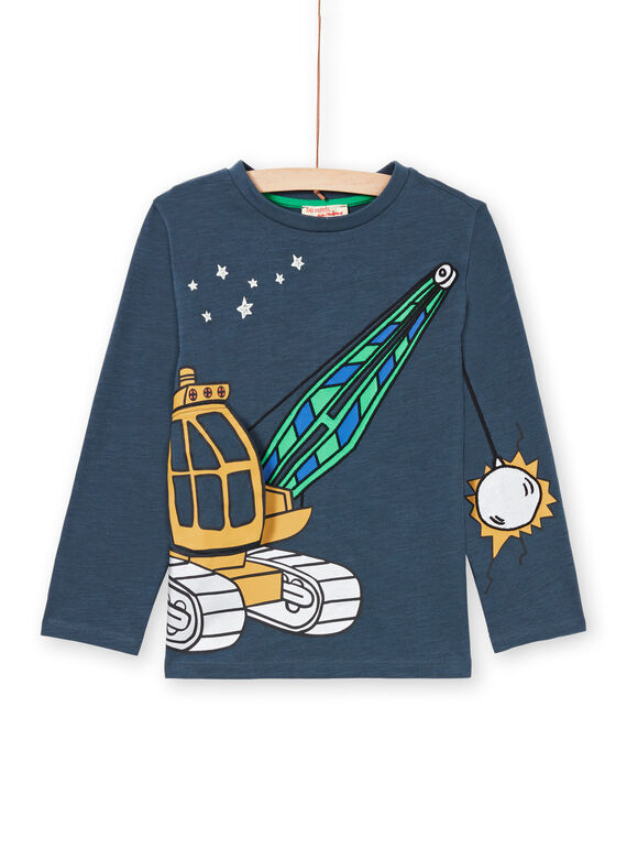 T-shirt bleu marine motif fantaisie enfant garçon MOCOTEE3 / 21W902L2TMLC202
