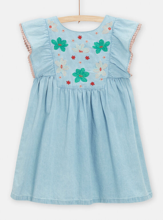 Robe en denim clair avec broderie fleurie pour fille TACOROB2 / 24S901N2ROBP272