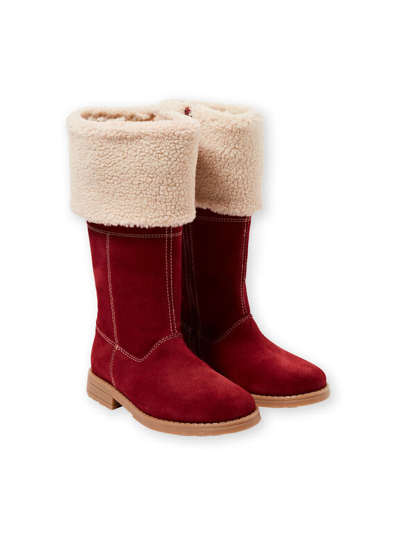 Botte chaude croûte de cuir bordeaux enfant fille GFBOTTERED / 19WK35Y1D10503