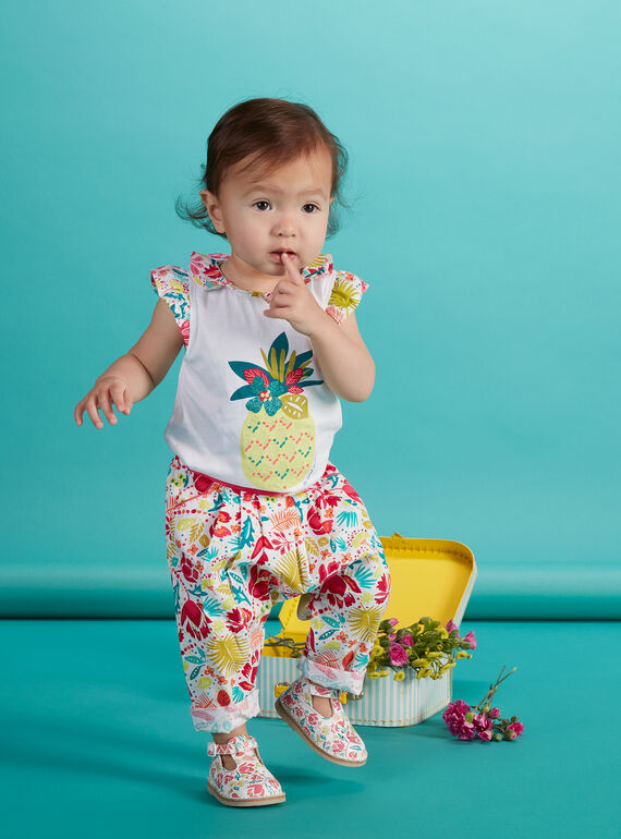 Tee shirt blanc manches courtes bébé fille JIBOBRA / 20SG09H1BRA302