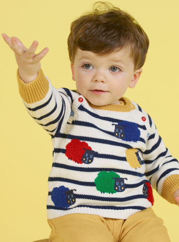 Pull écru à rayures motifs moutons bébé garçon MUMIXPUL / 21WG10J1PUL001