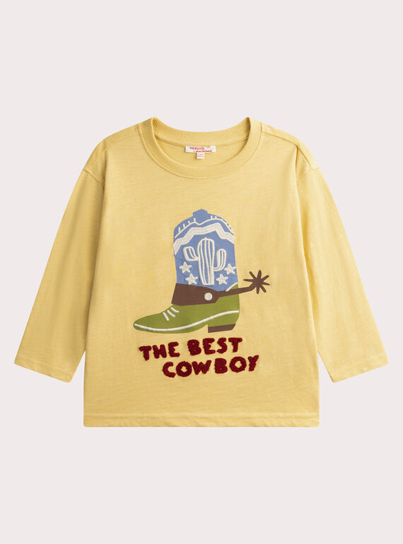 T-shirt jaune pale manches longues animation  cowboy WOLANTEE2 / 25S90241TMLB102