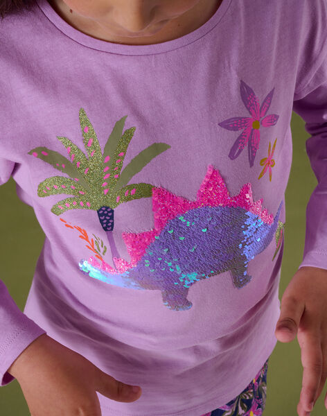 T-shirt manches longues animation dinosaure en sequins magiques violet PAKATI2 / 22W901L1TML326