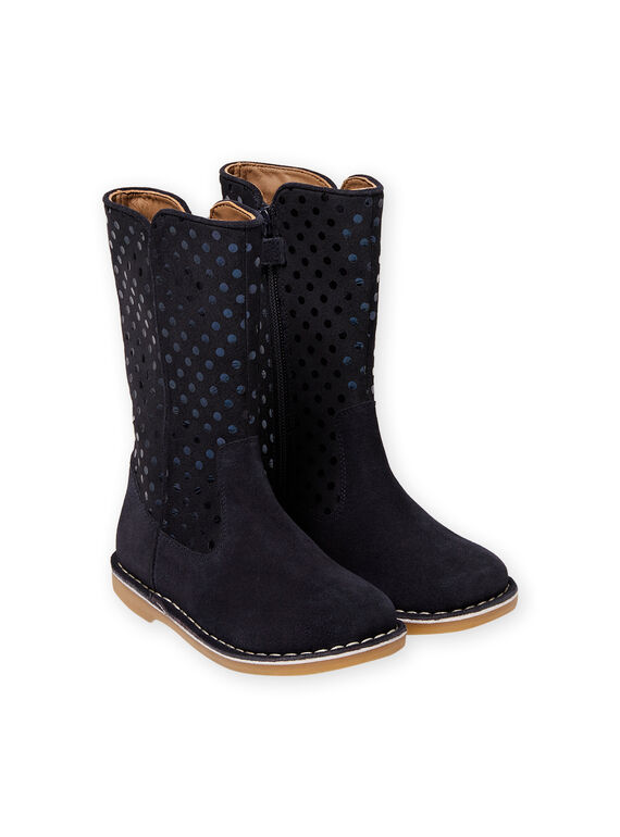 Bottes hautes bleu marine à pois ton-sur-ton enfant fille MABOTTEJU / 21XK3582D10070