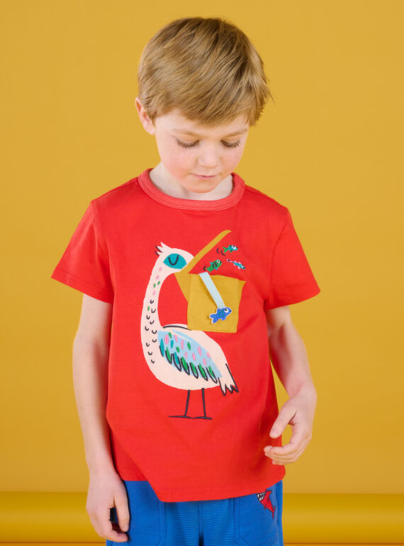 T-shirt rouge à animation pélican ROPOPTI5 / 23S902X3TMC502