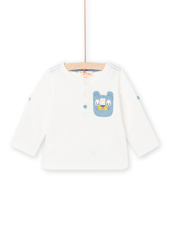 T-shirt uni écru animation ours bébé garçon NUJOTUN3 / 22SG1073TML001