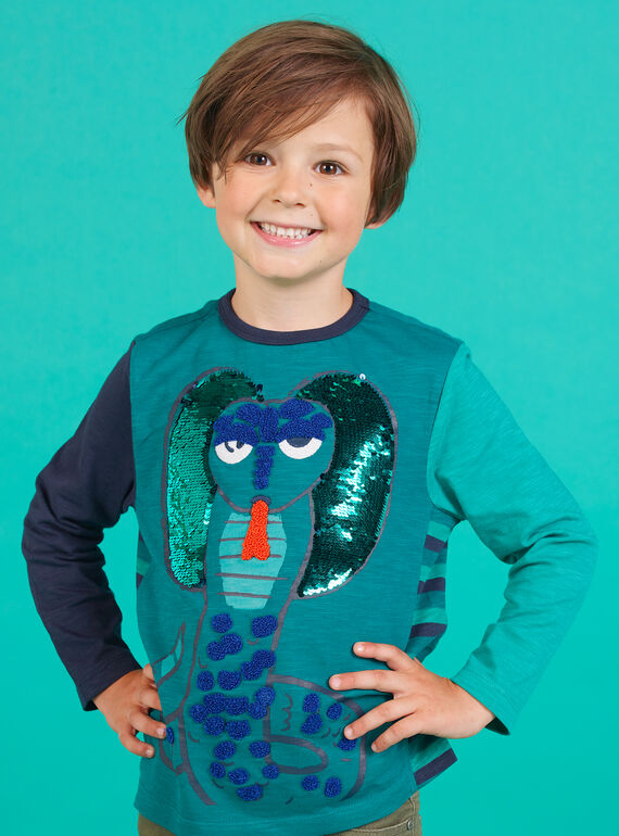 T-shirt bleu turquoise à sequins réversibles enfant garçon MOTUTEE1 / 21W902K5TML714
