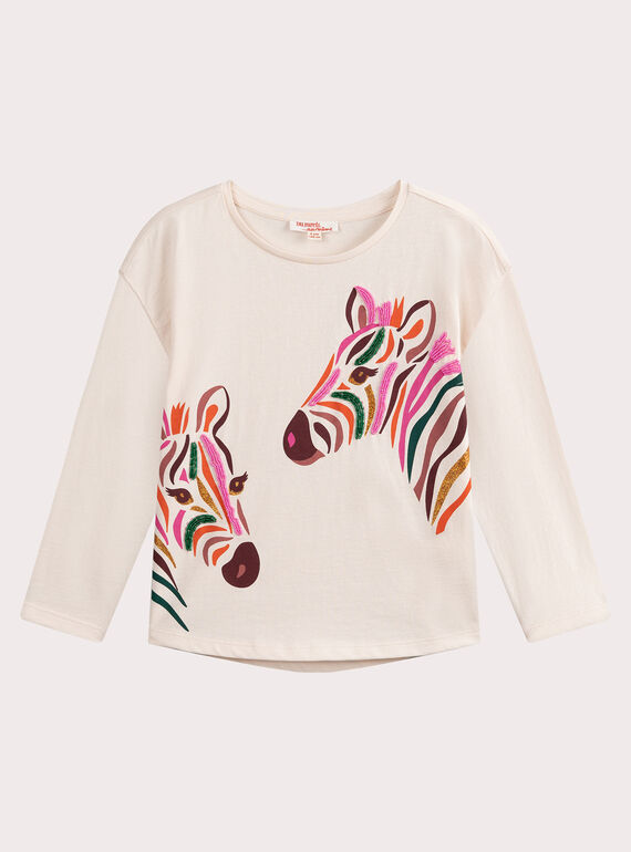 T-shirt écru animation zèbre pour fille VAKOTEE1 / 24W90134TML114