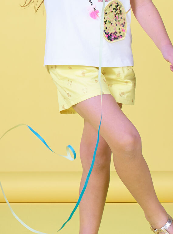Short jaune imprimé fruits à paillettes LAJAUSHORT / 21S901O1SHO116