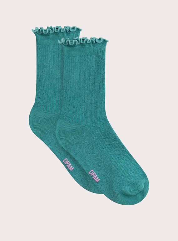Chaussettes turquoises pailletés pour fille VYAJOSCHO5 / 24WI01H3SOQ215