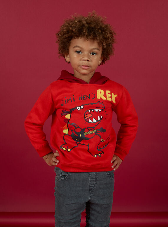 Sweat-shirt à capuche rouge motif dinosaure enfant garçon MOFUNSWE / 21W902M1SWEF505