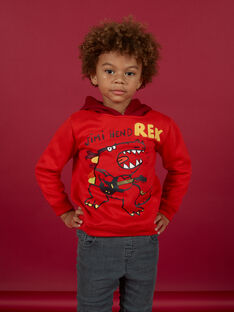 Sweat-shirt à capuche rouge motif dinosaure enfant garçon MOFUNSWE / 21W902M1SWEF505