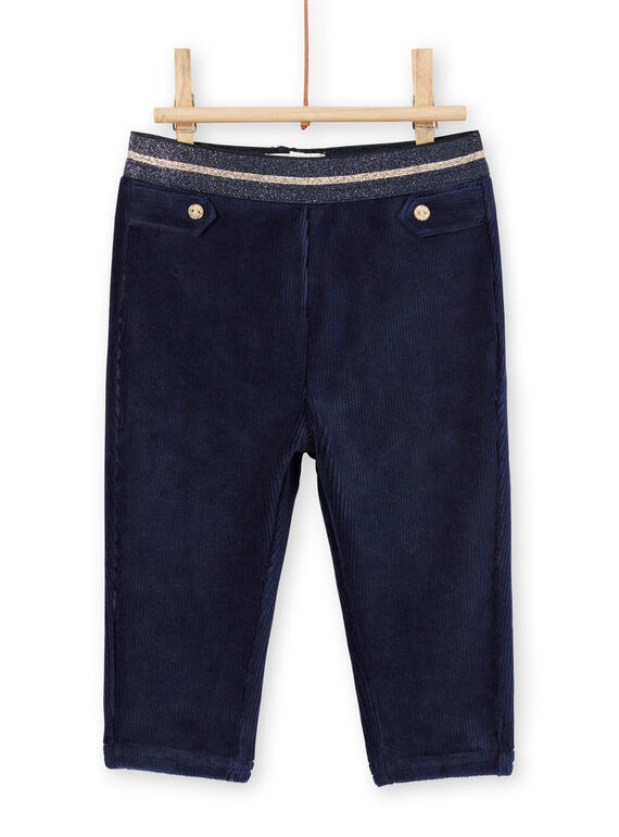 Pantalon bleu marine en velours détails dorés bébé fille MIMIXPAN / 21WG09J1PAN070