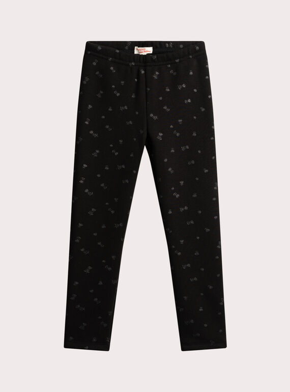Legging noir imprimé fleuri pailleté pour fille VAJOLEG2 / 24W901K6PAN090