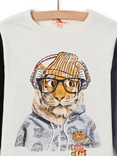 T-shirt manches longues tricolore à motif tigre personnifié enfant garçon MOHITEE2 / 21W902U1TML002