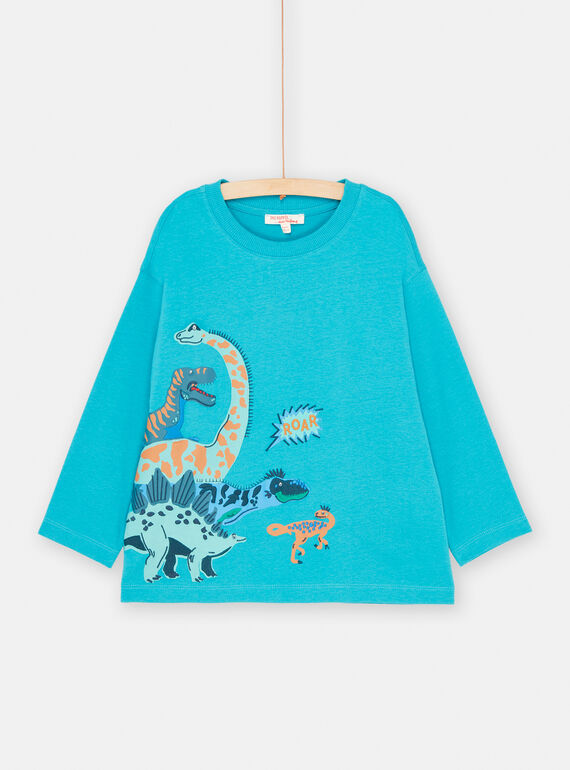 T-shirt turquoise patches et broderie dino pour garçon SOVERTEE2 / 23W902J2TML209