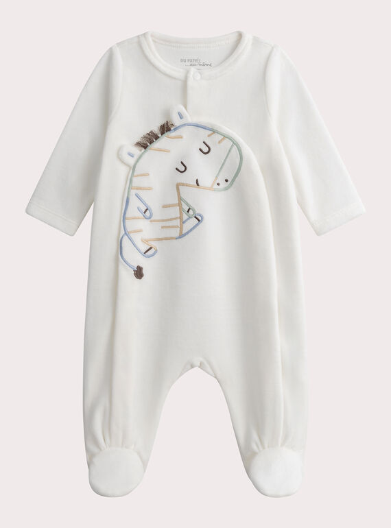 Grenouillère naissance écrue en velours motif zèbre WOU1GRE4 / 25SF0471GRE005