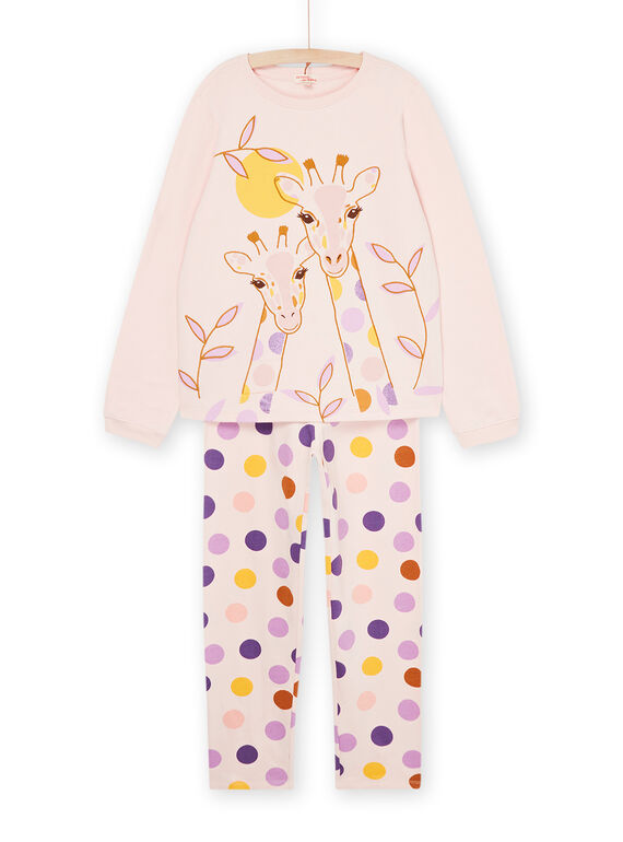 Pyjama rose poudré à motifs girafes et à imprimé à pois REFAPYJGIR / 23SH1154PYJD327