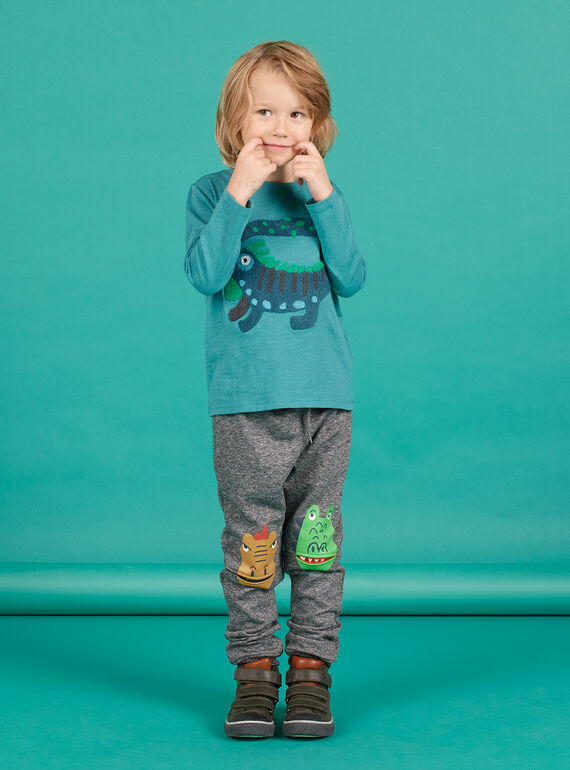 Pantalon de jogging gris chiné animations animaux enfant garçon MOTUJOG / 21W902K1JGBJ922