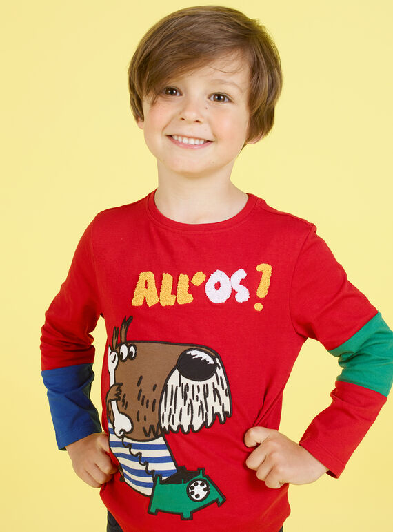 T-shirt rouge motif chien fantaisie enfant garçon MOMIXTEE4 / 21W902J2TML505
