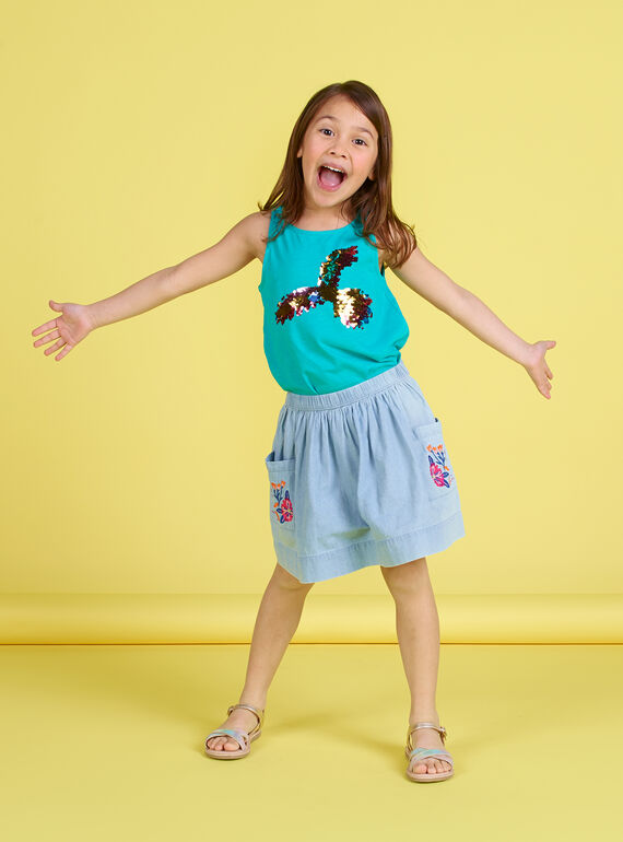 Débardeur bleu motif  perroquet en sequins réversibles enfant fille JAMARDEB / 20S901P1DEB629
