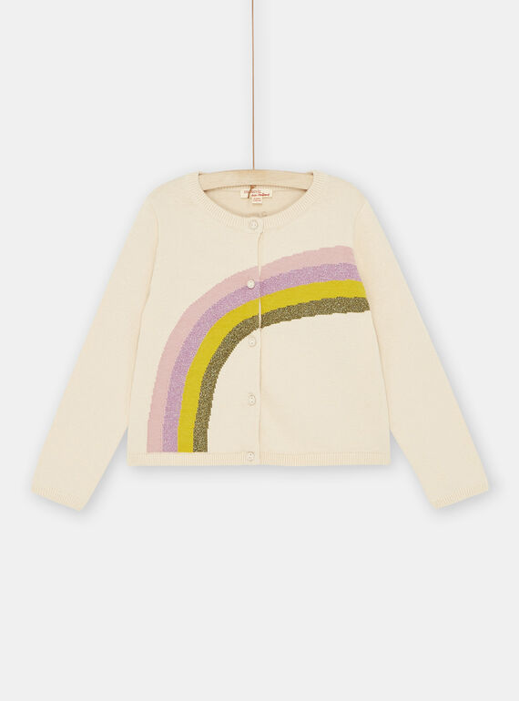 Cardigan écru à motif arc-en-ciel fille SAKYOCAR2 / 23W901I2CAR003