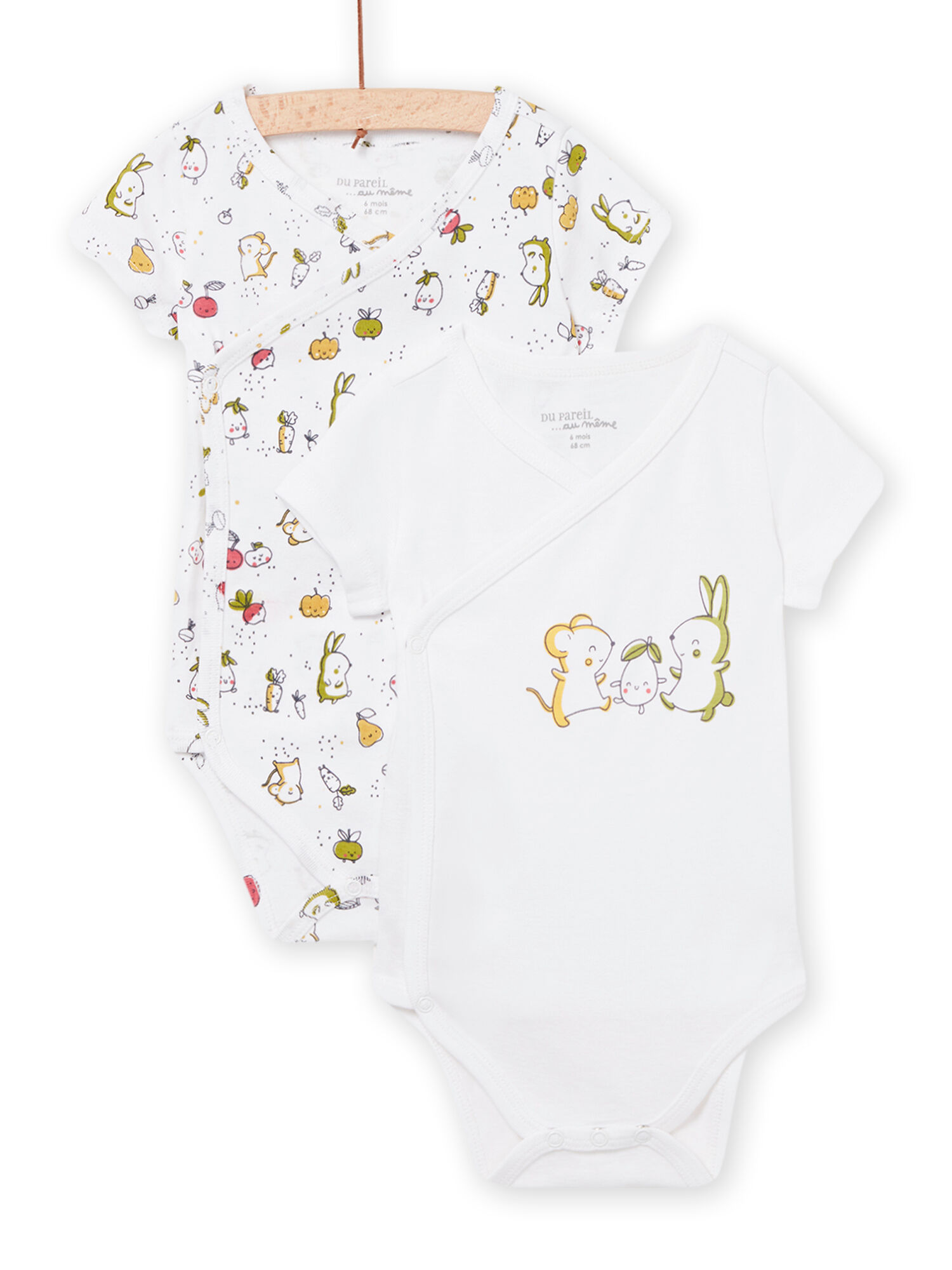 Lot de 2 bodys blancs a motifs fantaisie naissance mixte Body DPAM