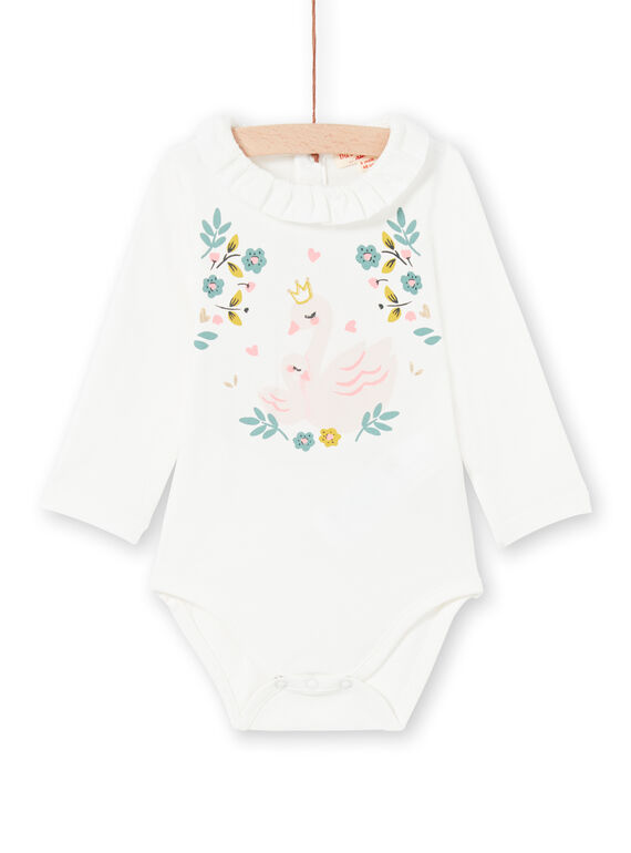 Body écru à col volanté motif cygne fantaisie bébé fille MIKABOD / 21WG09I1BOD001