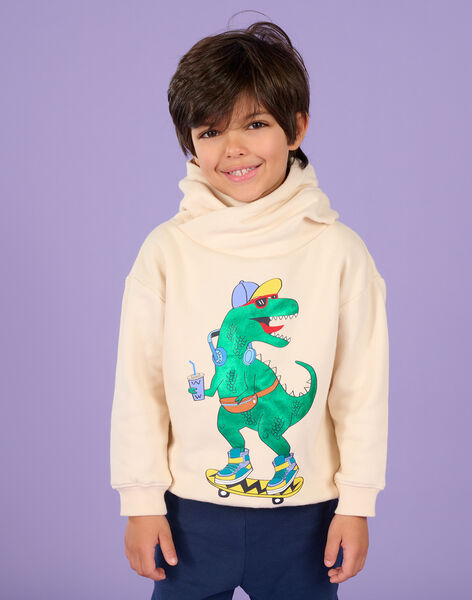 Sweat à capuche blanc crème à motif dinosaure ROPURSWE2 / 23S902L1SWEA002