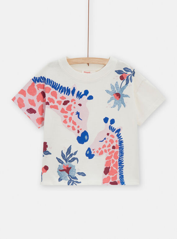 T-shirt écru à animation girafes et paillettes pour fille VADATI1 / 24W90121TMC001