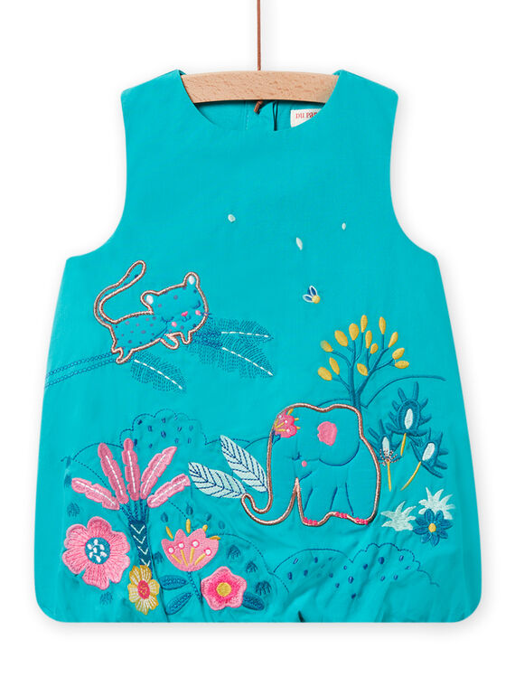 Robe boule bleu turquoise brodée en popeline bébé fille NIGAROB2 / 22SG09O3ROB202