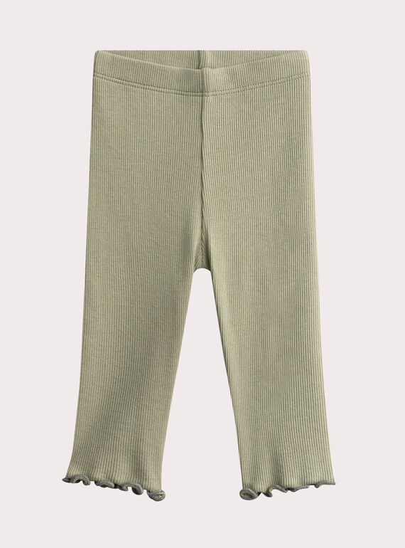 Legging côtélé kaki pour bébé fille WYIJOLEG3 / 25SI09J2CAL600