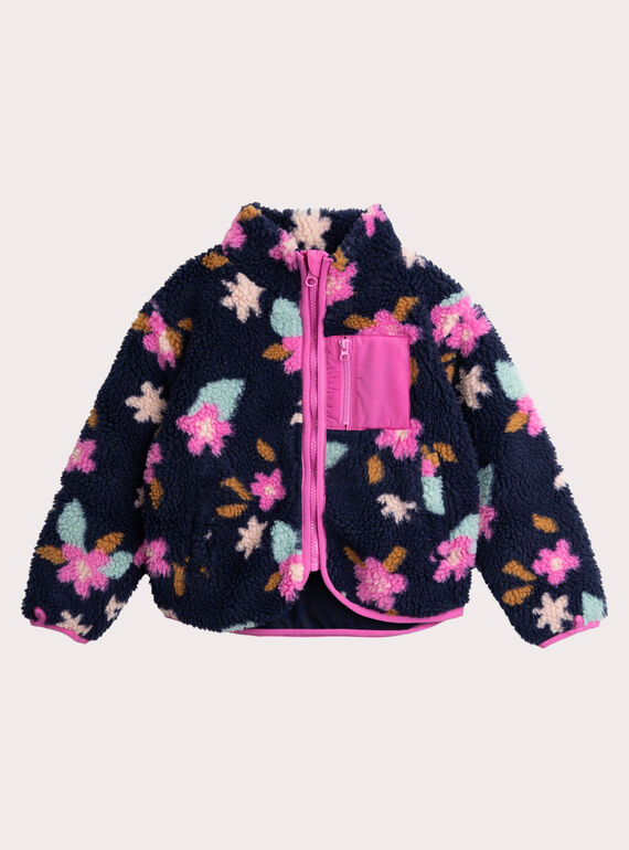 Gilet en sherpa marine imprimé fleuri pour fille VAJOCARF1 / 24W901H1CAR070