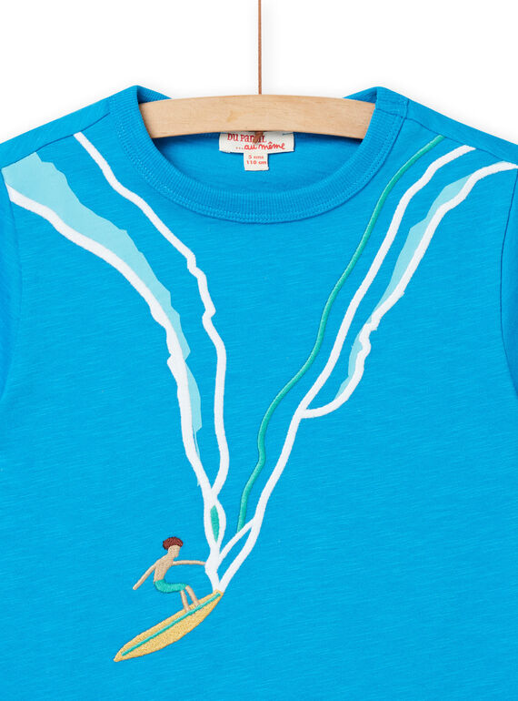 T-shirt manches courtes bleu à motif surfeur enfant garçon NOWATI2 / 22S902V6TMCC221