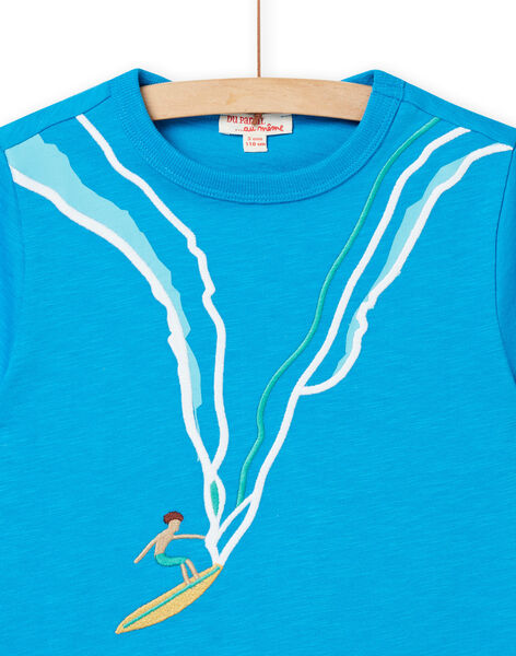 T-shirt manches courtes bleu à motif surfeur enfant garçon NOWATI2 / 22S902V6TMCC221