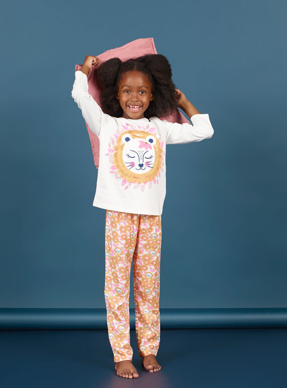 Ensemble pyjama T-shirt et pantalon blanc et orange enfant fille MEFAPYJLEO / 21WH1133PYJ001