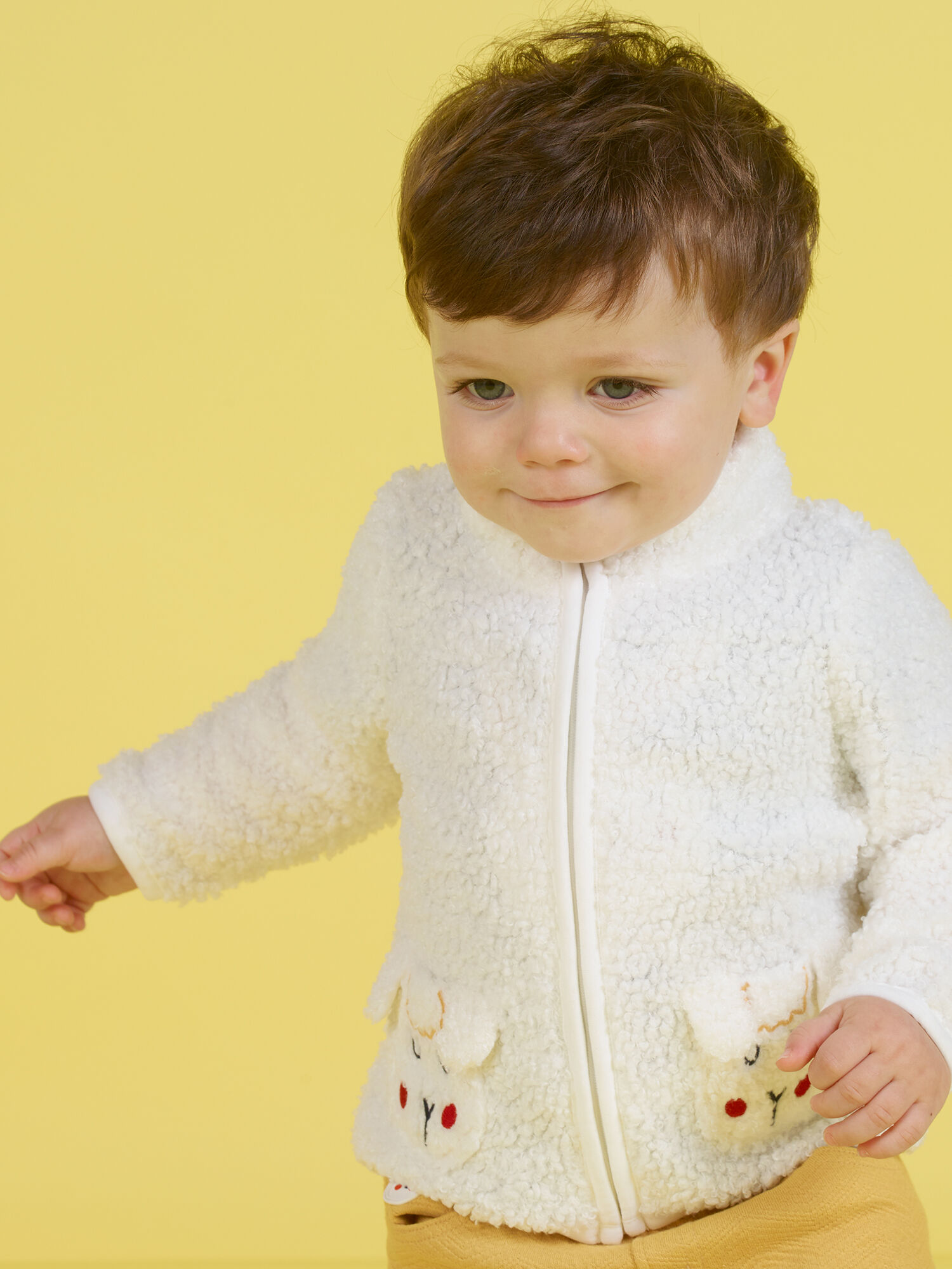 Gilet ecru en fausse fourrure animations moutons bebe garcon