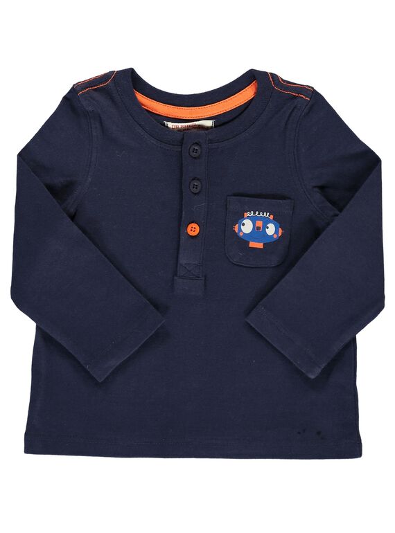 Tee-shirt manches longues bleu marine bébé garçon DUJOTUN3 / 18WG1038TMLC205