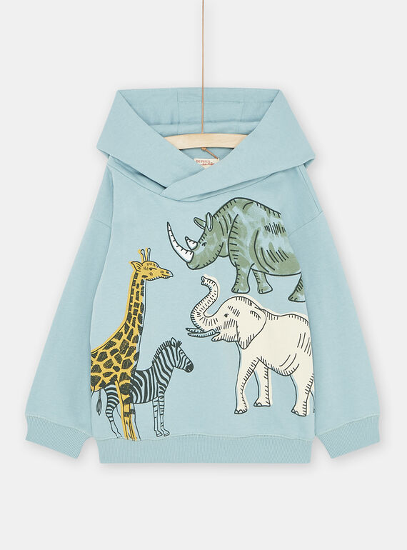 Sweat bleu céladon à capuche en molleton gratté garçon SOKYOSWE / 23W902I1SWE204