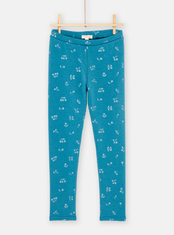 Legging bleu pétrole imprimé pour fille SAJOLEG6 / 23W901NBPAN215
