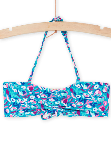 Haut de maillot de bain et culotte turquoise à imprimé fleuri RYABIK3 / 23SI01R4MAIC217