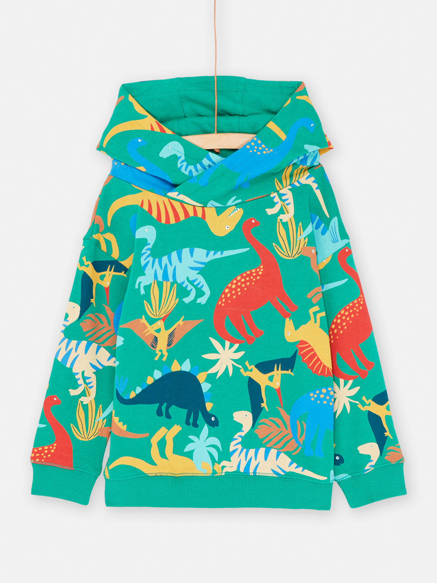 Sweat capuche vert animation dinosaure pour gar on Pull