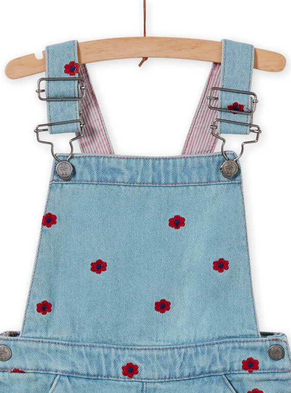 Robe salopette en jean brodée enfant fille LAHAROB1 / 21S901X2ROBP272