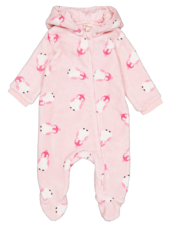 Surpyjama à capuche amovible, rose en soft boa layette fille GEFISURPYJ / 19WH13N1SPYD310
