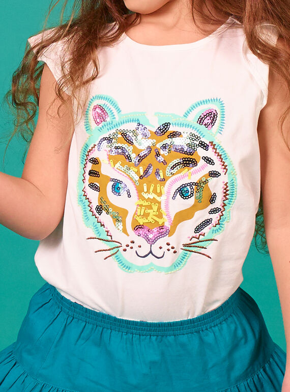 T-shirt manches courtes à motif tête de tigre enfant fille LAVERTI4 / 21S901Q4TMC001