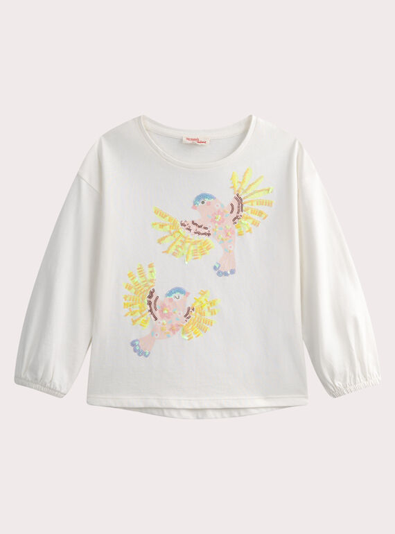 T-shirt écru manches longues animation oiseaux WAMATEE / 25S90161TML001