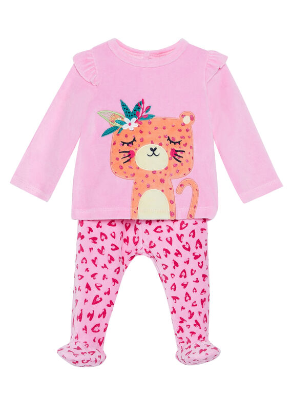 Pyjama bébé fille en velours rose JEFIPYJTIG / 20SH13C1PYJD301