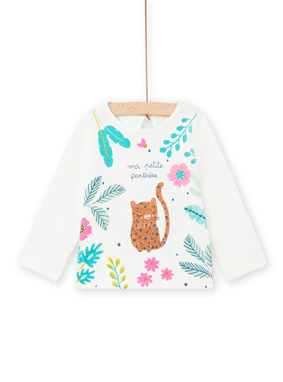 T-shirt écru motif panthère et fleurs fantaisie bébé fille NIGATEE1 / 22SG09O1TML001