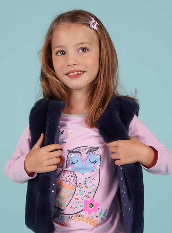 Gilet sans manches réversible fausse fourrure bleu nuit enfant fille MAPLACAR1 / 21W901O2CARC202