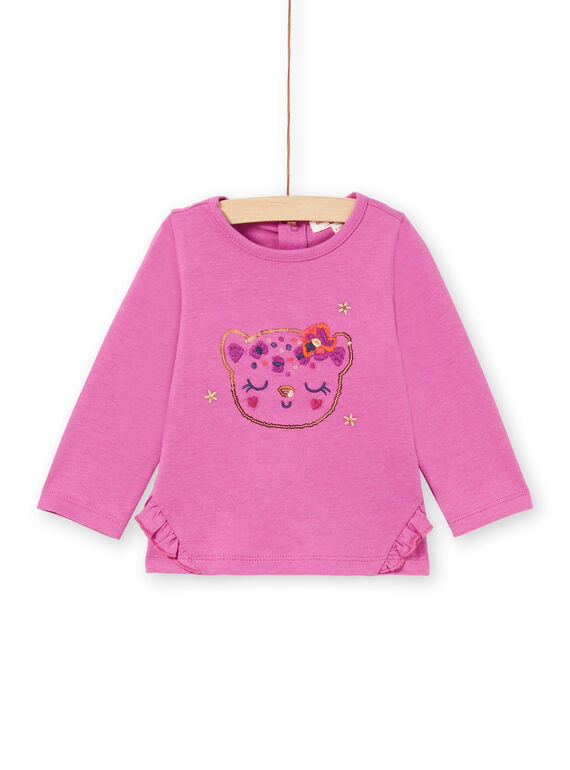 T-shirt rose à motif léopard à paillettes bébé fille MIPATEE2 / 21WG09H3TMLH705